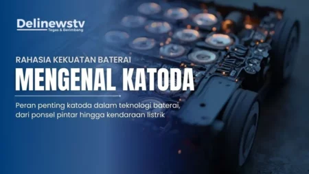 Close-up katoda baterai lithium-ion, komponen penting untuk baterai kendaraan listrik. Material dengan kepadatan energi tinggi.