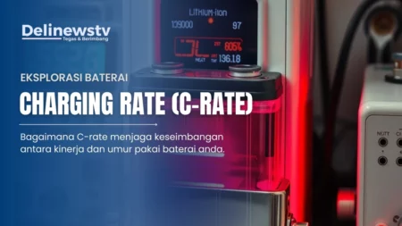VIsulisasi baterai jenis lithium ion yang panas saat diisi dengan daya tinggi di menggunakan peralatan laboratorium